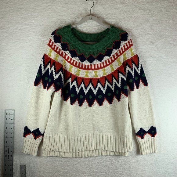 Aerie Sweater Women's Medium Ivory Fairisle Cotton Knit Round Neck Pullover 7745 - Picture 1 of 7